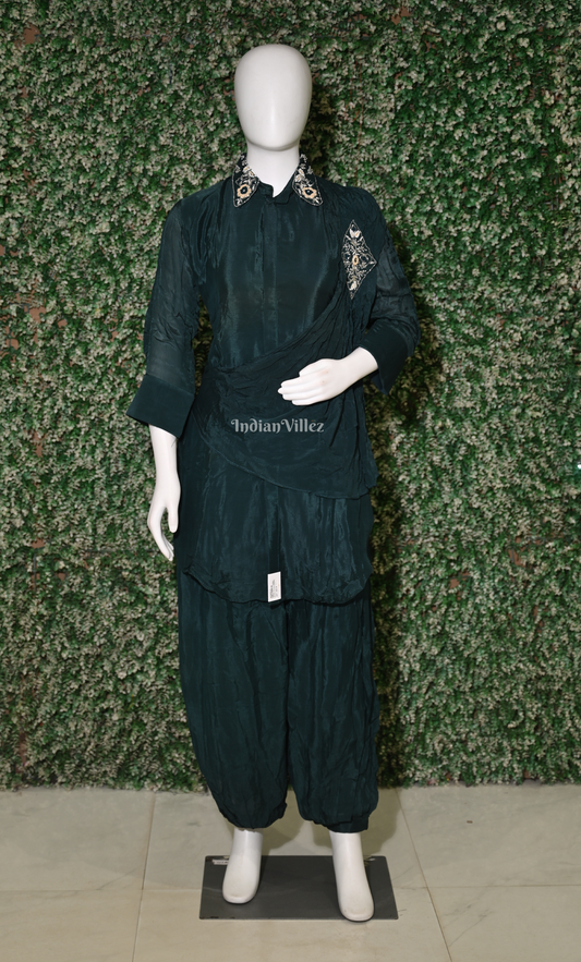 Designer Cyan Green Kurta & Dhoti Set-(Co-Ords Set)