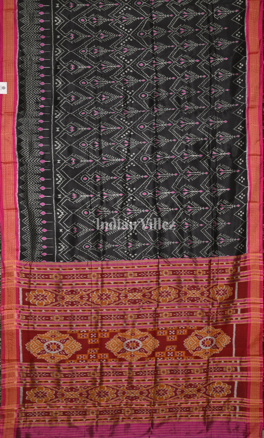 Black Red Cambodian Inspired Odisha Ikat Khandua Silk Saree