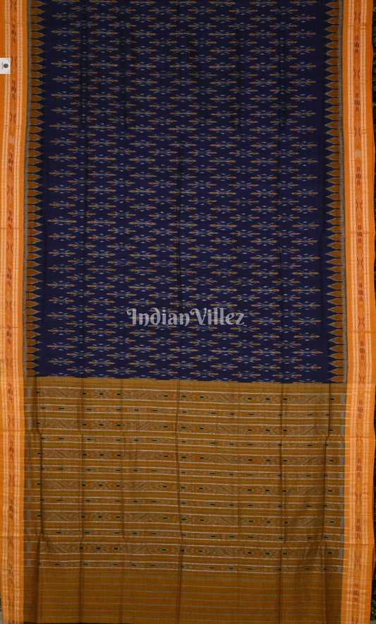 Navy Blue Mustard Yellow Odisha Ikat Maniabandha Cotton Saree