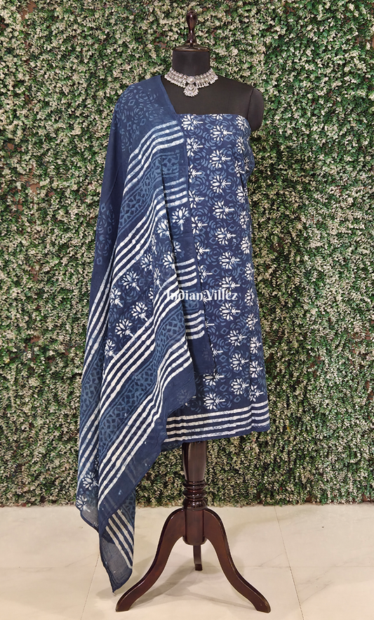 Indigo Blue Dabu Block Printed Cortton Suit Sets