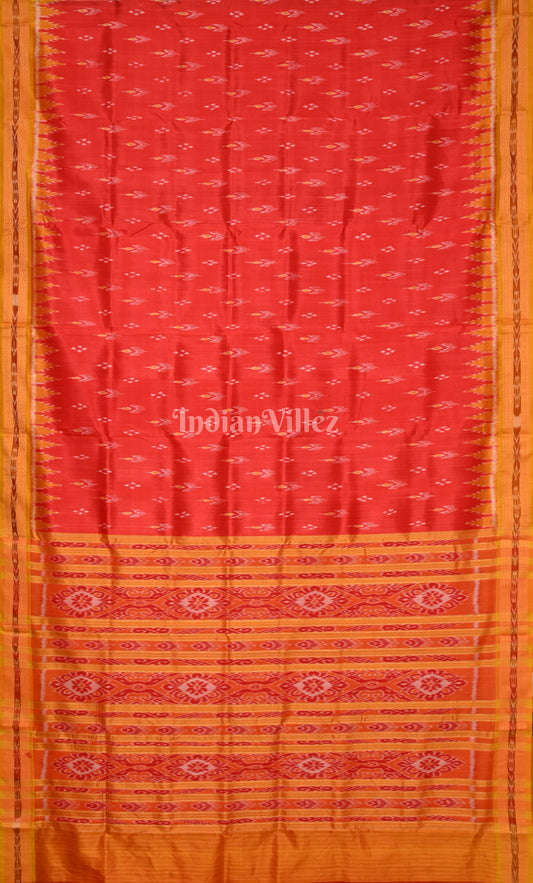Red Mustard Yellow Mayur Chandrika Odisha Ikat Khandua Silk Saree