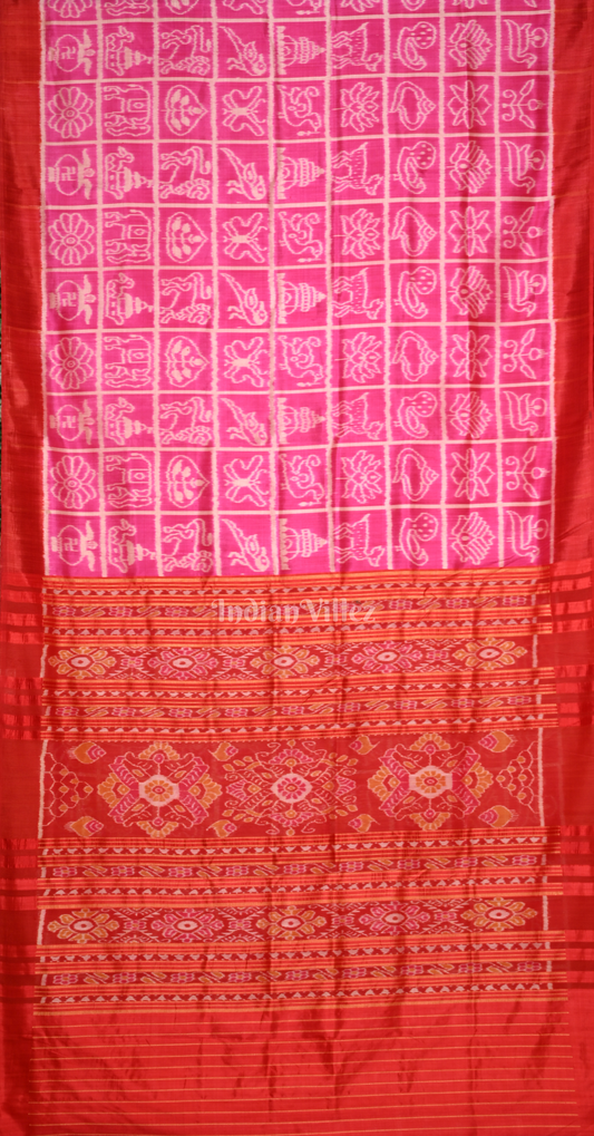Pink Red Nabakothi Odisha Ikat Designer Contemporary Silk Saree