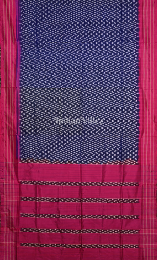 Navy Blue Rani Pink Pochampally Ikat Silk Saree