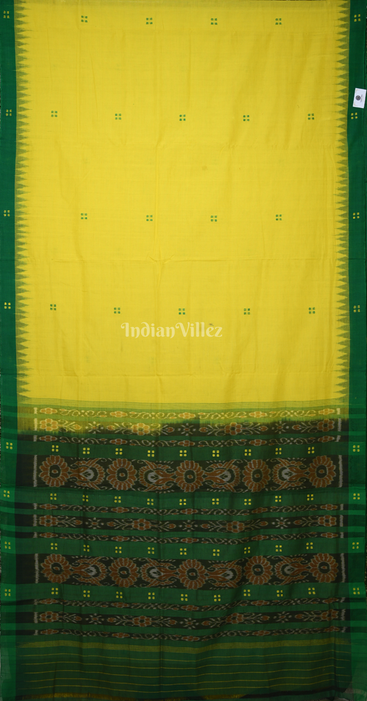Yellow Green Buti Design Odisha Ikat Sambalpuri Cotton Saree