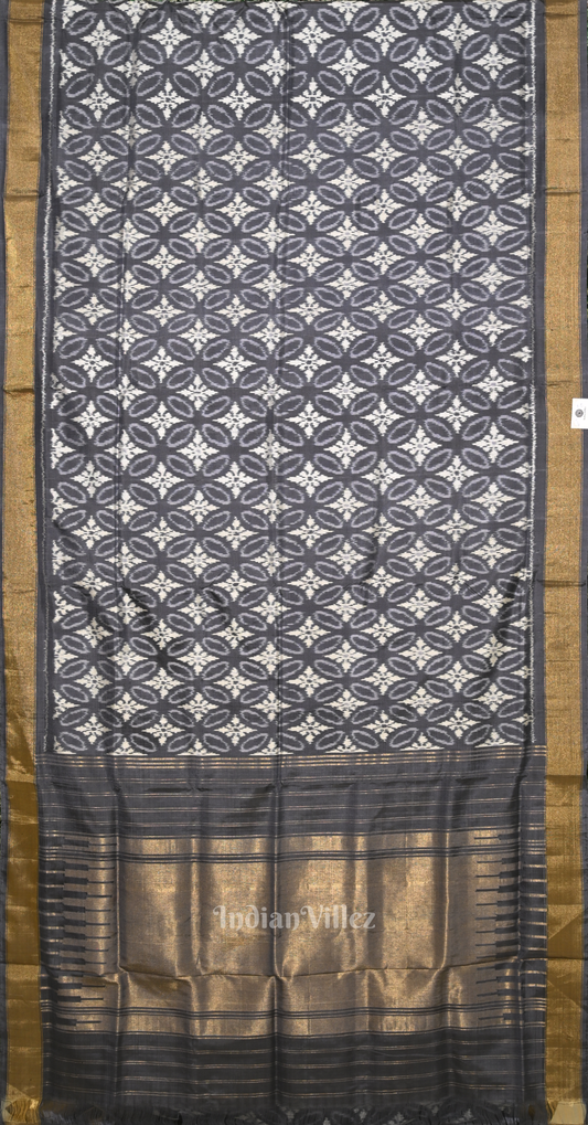 Grey Black Pochampally Ikat Silk Saree