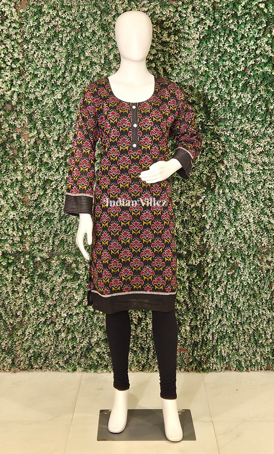 Red Black Mandar Odisha Ikat Designer Cotton Kurti for Women