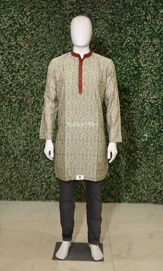 Sage Green Odisha Ikat Sambalpuri Cotton Kurta For Men
