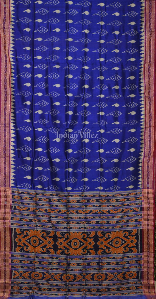 Royal Blue Sankha Motif Odisha Ikat Khandua Silk Saree