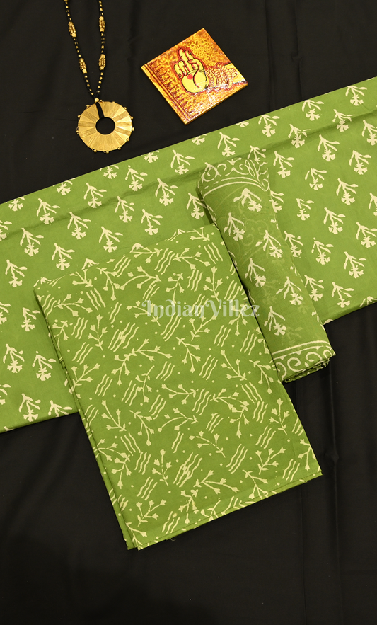 Green Block Printed Cotton Suit Sets