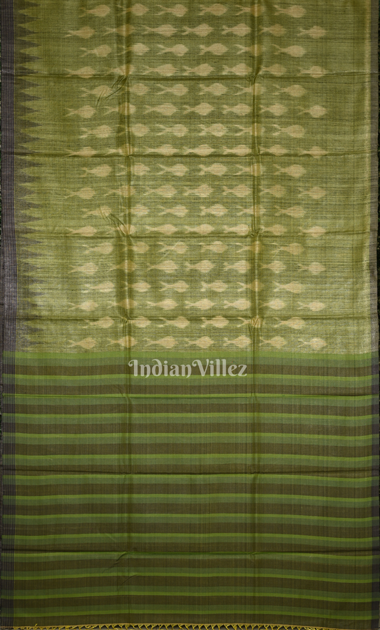 Mehendi Green Fish Motif Fine Gopalpur Tussar Silk Saree