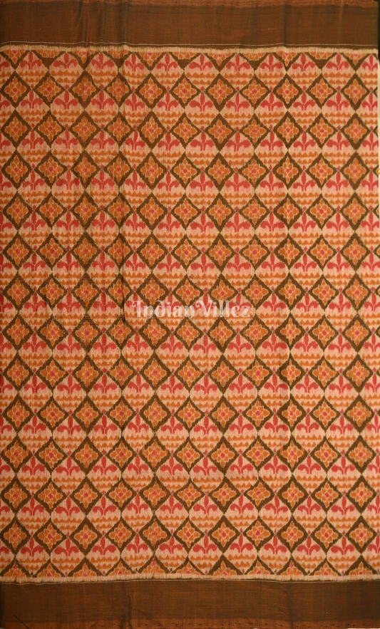 Mustard Yellow Red Sambalpuri Odisha Ikat Cotton Fabric