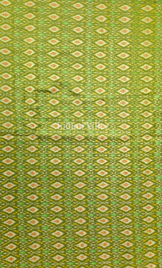 Lime Green Handwoven Pochampally Ikat Silk & Cotton (Sico) Fabric