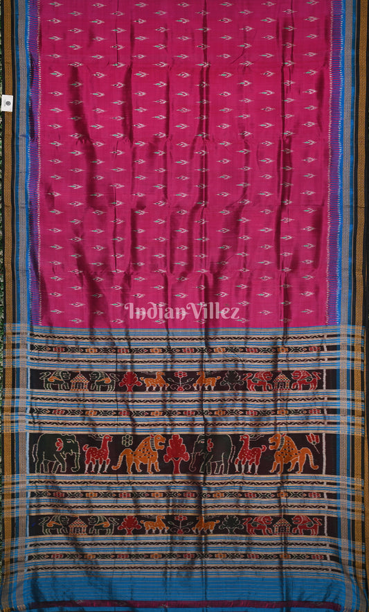 Rani Pink Blue Mayur Chandrika Khandua Silk Saree with Blouse Piece