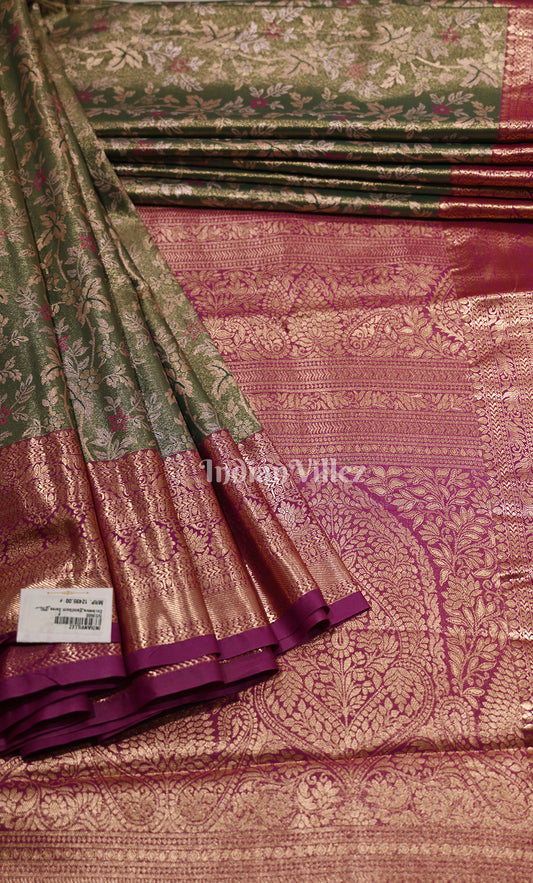 Green Purple Pure Kanjivaram Tissue Silk Saree