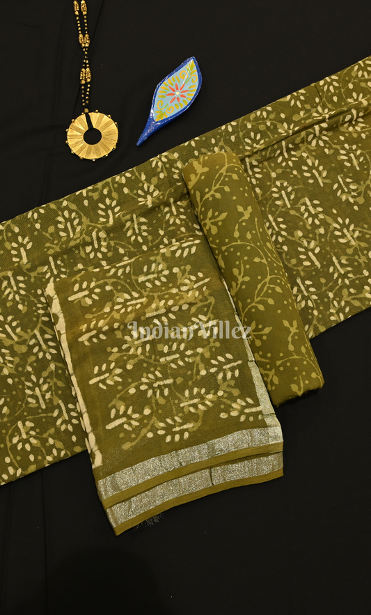 Mehendi Green Dabu Block Printed Cortton Suit Sets