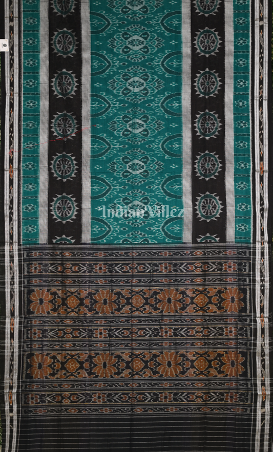 Green Black Pasapali Triple Layer Odisha Ikat Sambalpuri Cotton Saree