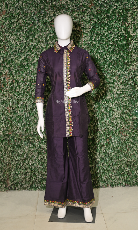Purple Embroidered Kurta Set with Palazzo