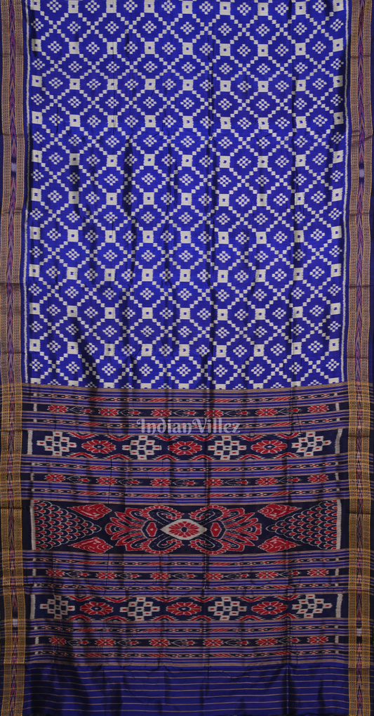 Blue White Pasapali Odisha Ikat Khandua Silk Saree