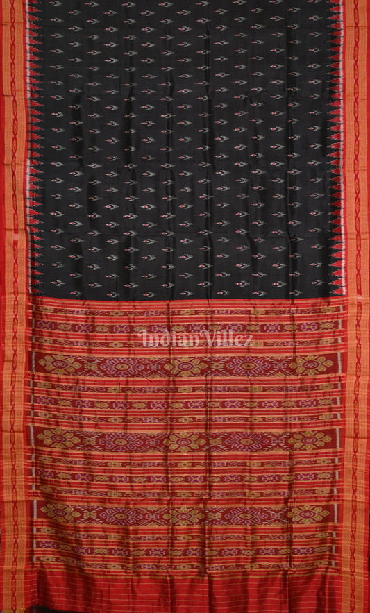 Black Red Mayur Chandrika Odisha Ikat Khandua Silk Saree