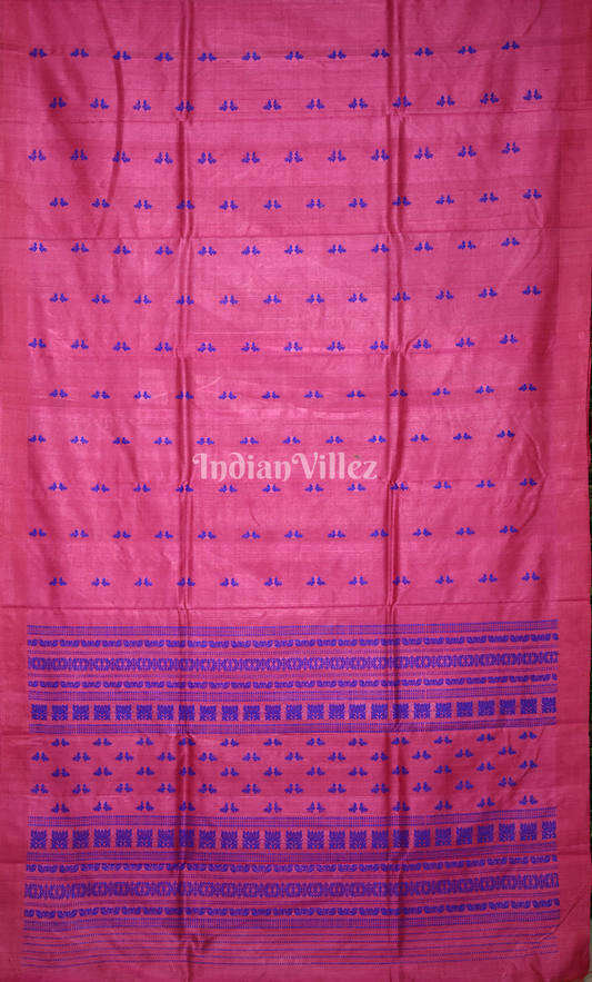 Pink Blue Butterfly Motif Fine Gopalpur Tussar Silk Saree