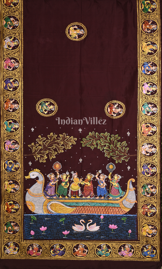 Maroon Boita Bandana Hand-painted Pattachitra Saree