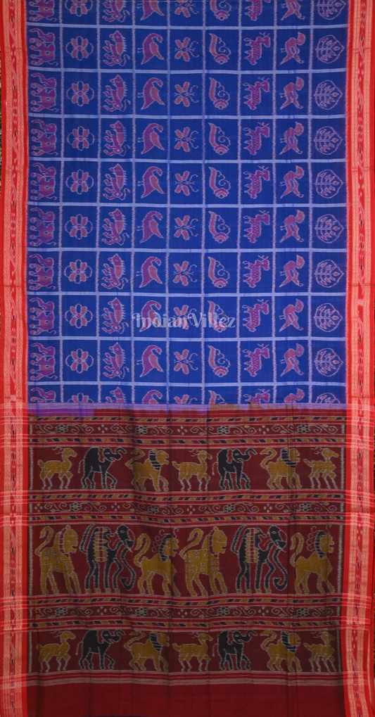 Royal Blue Maroon Nabakothi Odisha Ikat Sambalpuri Pure Cotton Saree