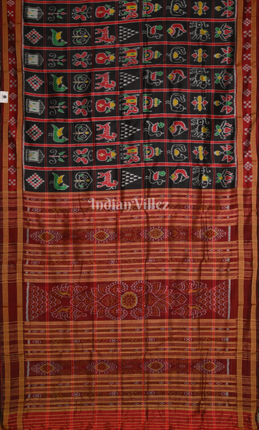 Black Maroon Nabakothi Odisha Ikat Khandua Silk Saree