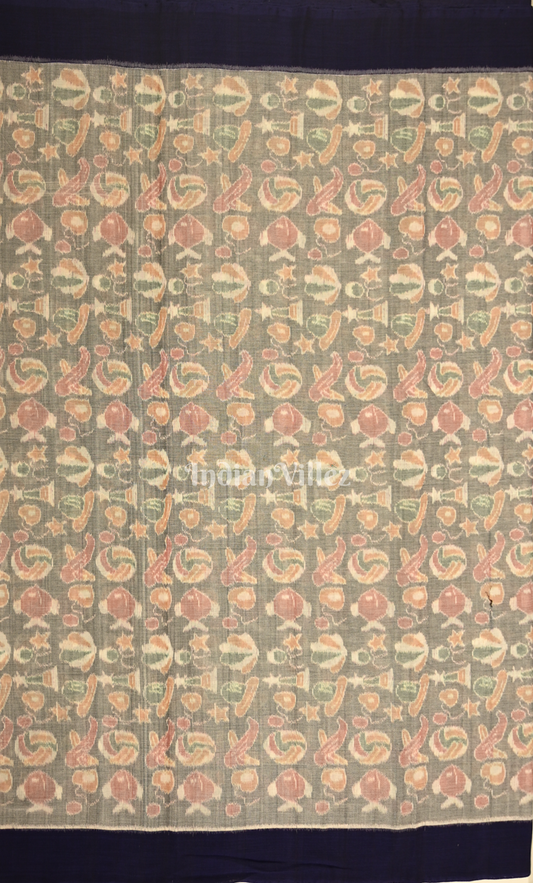 Grey Blue Odisha Ikat Sambalpuri Cotton Fabric