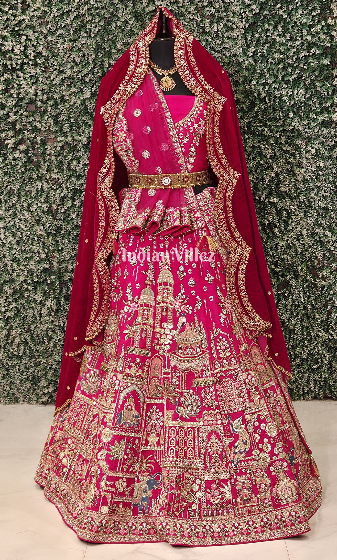 Gergeous Designer Rani Pink  Bridal Zardosi Lehenga Choli With Dupatta