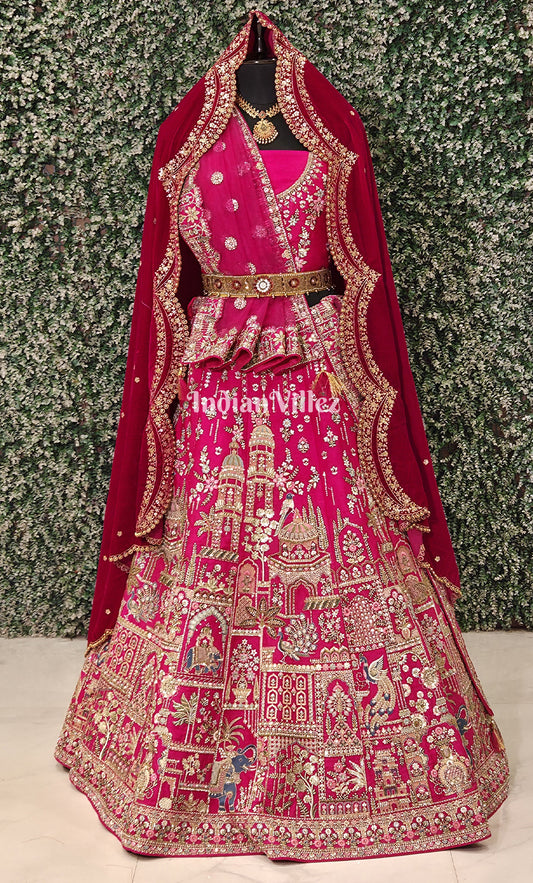 Gergeous Designer Rani Pink  Bridal Zardosi Lehenga Choli With Dupatta