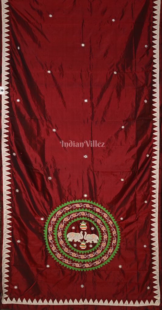 Maroon Applique Work Hand Embroidered Saree