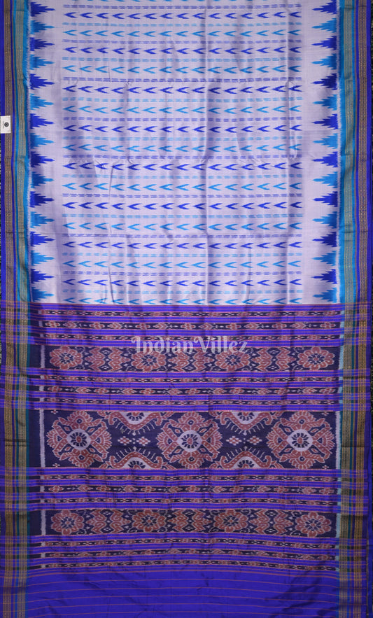 White Indigo Blue Odisha Ikat Khandua Silk Saree
