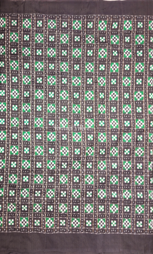 Black Green Pasapali Odisha Ikat Sambalpuri Silk Fabric