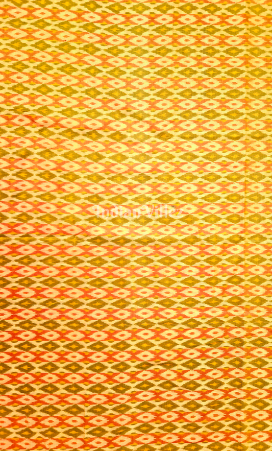 Mustard Yellow Mehendi Green Handwoven Pochampally Ikat Cotton Fabric