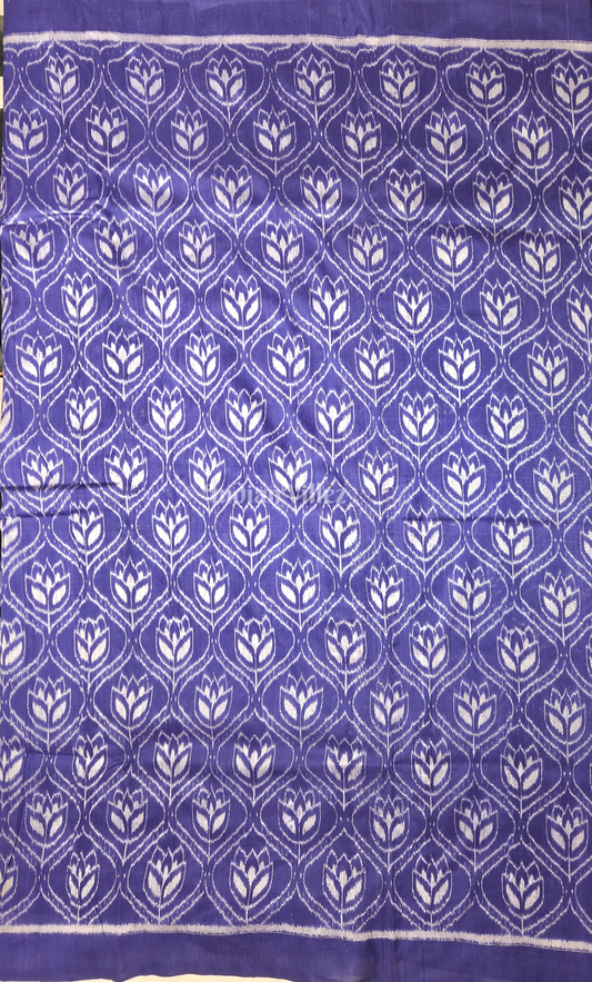 Blue Lotus Motif Odisha Ikat Sambalpuri Silk Fabric