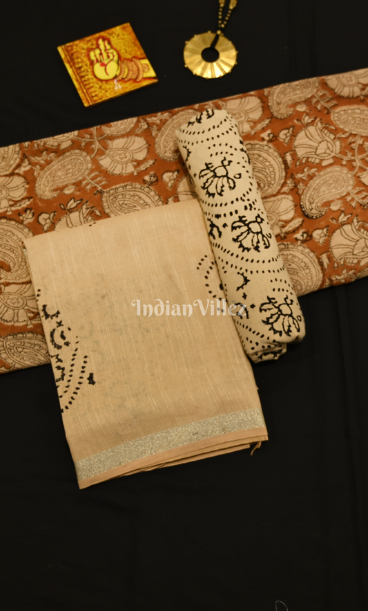 Brick Red Beige Bagru Block Printed Cotton Suit Sets