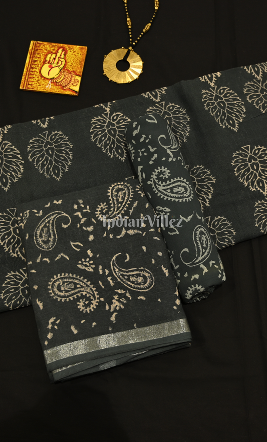 Black Dabu Block Printed Cotton Suit Sets
