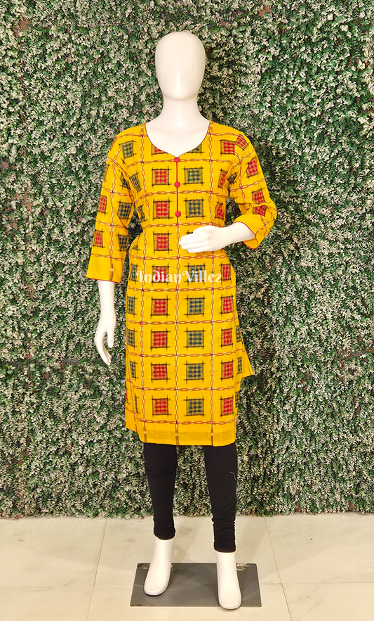 Yellow Red Aswini Odisha Ikat Designer Cotton Kurti for Women