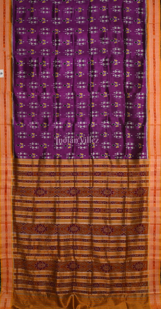 Purple Yellow Tribal Theme Odisha Ikat Khandua Silk Saree