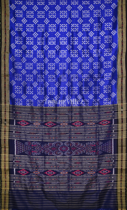 Blue White Pasapali Odisha Ikat Khandua Silk Saree