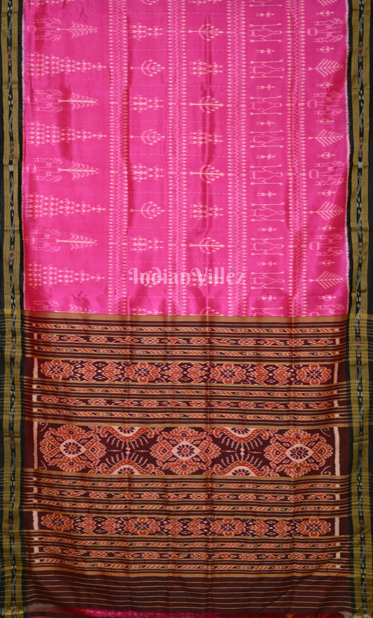 Rani Pink Coffee Tribal Design Odisha Ikat Khandua Silk saree