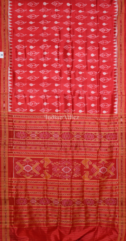 Red Maroon Sankha Motif Odisha Ikat Khandua Silk Saree