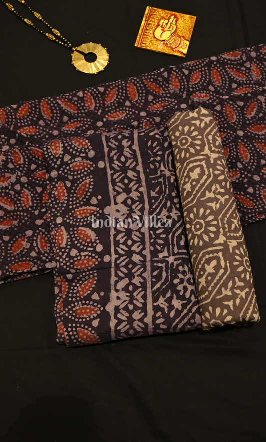 Blue Brown Block Printed Cotton Suit Sets