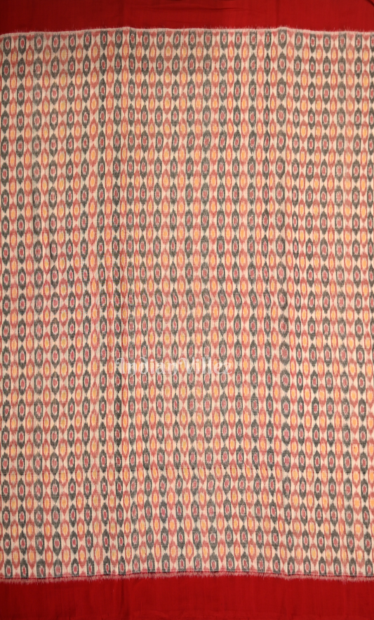 Off White Red Odisha Ikat Sambalpuri Cotton Fabric