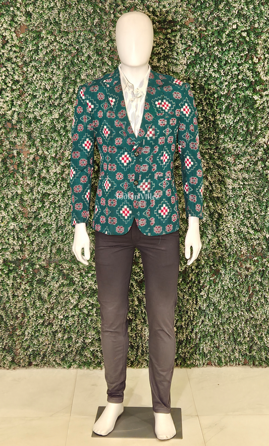 Green Red Pasapali Odisha Ikat Men's Designer Blazer