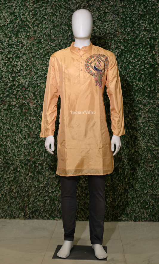 Golden Bird Theme Hand-Painted Pattachitra Kurta