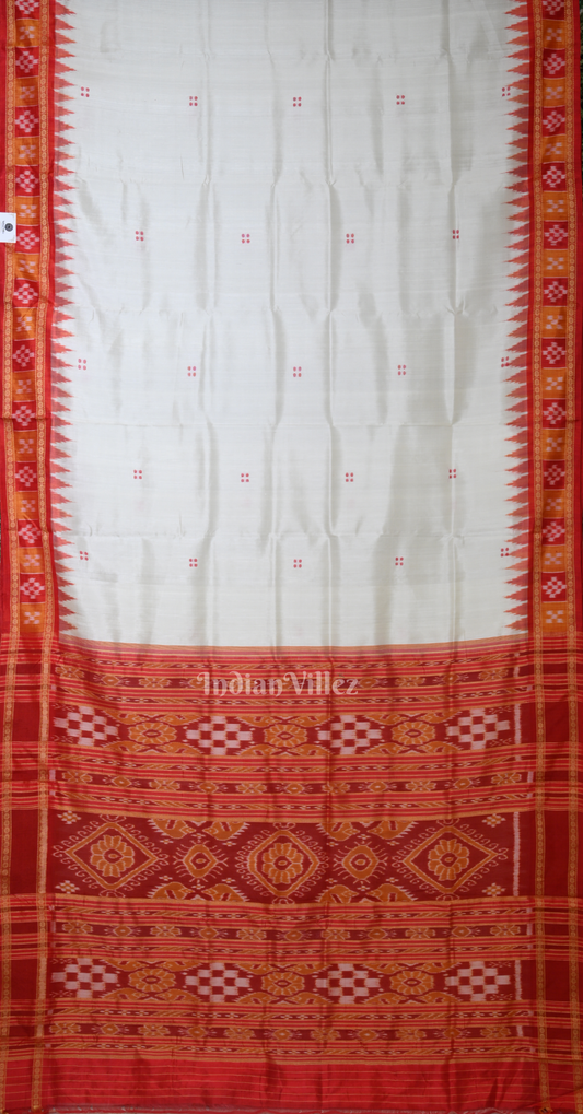 White Red Buti Design Pasapali Border Khandua Silk Saree with Pasapali Anchal