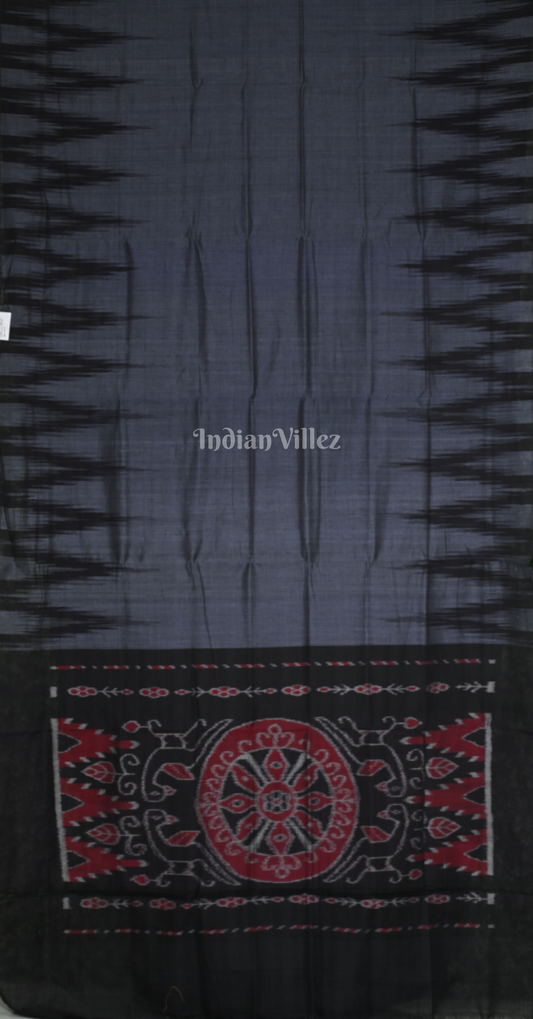 Light Blue Black Kargil Kumbha Odisha Handloom Maniabandha Cotton Saree