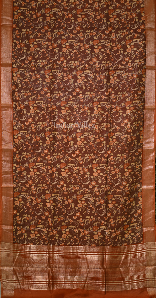 Coffee Screen Printed Cotton Saree