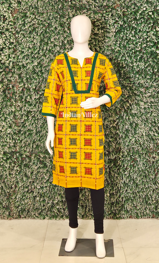 Yellow Red Aswini Odisha Ikat Designer Cotton Kurti for Women